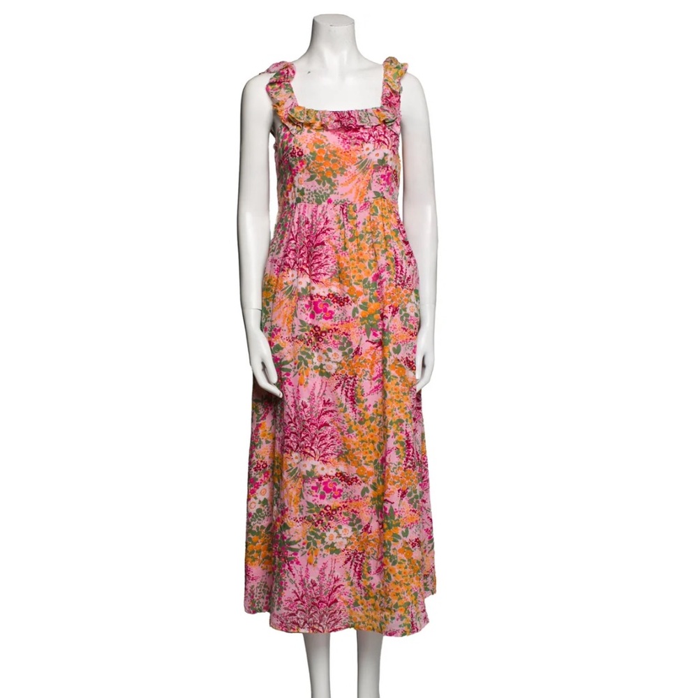 Banjanan Alexa Floral Ruffle Midi Dress Pink Small Preowned